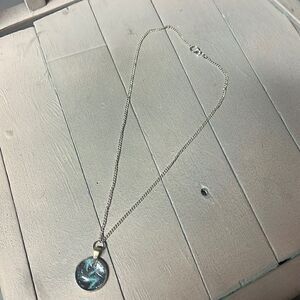 Teal Grey and Black Galaxy Inspired Circle Pendant